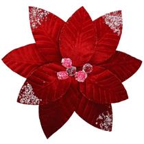 Pick natalino Flor Poinsétia Bico de Papagaio vermelho com glitter e efeito nevado 30 cm Pick natalino Flor Poinsétia Bico de Papagaio vermelho com glitter e efeito nevado 30 cm