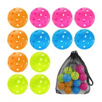Pickleball Balls Sukeen Outdoor, 40 furos, pacote com 12 buracos e bolsa de malha Pickleball Balls Sukeen Outdoor, 40 furos, pacote com 12 buracos e bolsa de malha
