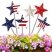 Pickmesh Conjunto com 6 Estacas de Jardim de Metal com Estrela Patriótica de 30 cm