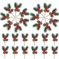 Picks Florales Navideños Artificiales YGbridge 50 piezas Piñas y Bayas de 9 cm