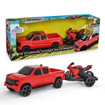 Pickup Carro Brinquedo Grande Infantil Com Moto Vermelha - Adijomar