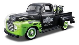 Pickup Ford F-1 1948 +moto Harley 1948 Fl Panhead Maisto
