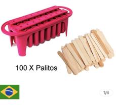 Picoleteira Forma De Picolé 16 Picolés (ROSA) + Brinde 100 Palitos - Inovacce