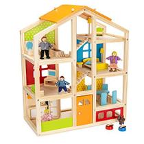 PIDOKO KIDS Skylar Wooden Dollhouse - Inclui 20 Acessórios de Mobiliário PCes, 5 Bonecas de Família e um Cão de Estimação - Casa de Bonecas de Madeira para 3 Meninas e Meninos de 4 a 5 anos de idade