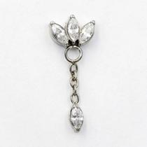 Piercing 3 pétalas c/ pingente zircônia Cristal - Titânio