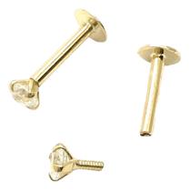 Piercing 4m Ouro 18k Labret Placa Ponto Luz Pedra Branca K4