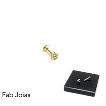 Piercing 8mm Ouro 18k Labret Placa Microderme Flor Estrela Luz Pedra Branca k5