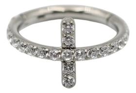 Piercing Argola Click Cruz Cravejada Com Pedra Cristal