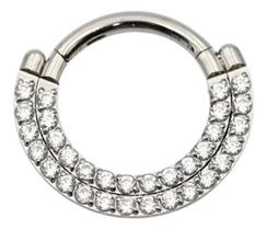 Piercing Argola Click Para Septo Dupla Com Pedra Cristal