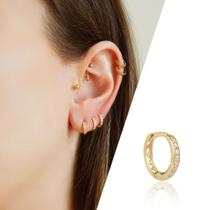 Piercing Argola De Ouro 18k Com Zircônias Hélix Cartilagem Piercing Argola De Ouro 18k Com Zircônias Hélix Cartilagem