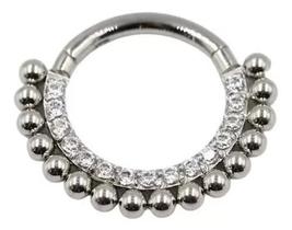 Piercing Argola Dupla Com Esferas E Zirconia Cristal Titânio Piercing Argola Dupla Com Esferas E Zirconia Cristal Titânio
