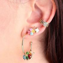 Piercing Argola Falso Fake Pedra Zirconia Colorido Folheado Piercing Argola Falso Fake Pedra Zirconia Colorido Folheado