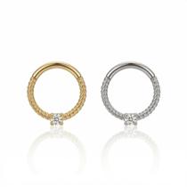 Piercing Argola Trançada com Zircônia Central Clicker Segmento Aço Cirúrgico 316L Ouro PVD Cor:DouradoTamanho:8mm (M)