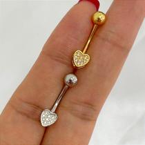 Piercing BANANA PRATA 925 com Coração Cravejado e Zircônias Piercing BANANA PRATA 925 com Coração Cravejado e Zircônias