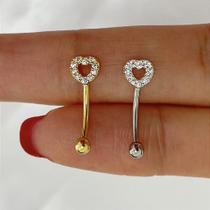 Piercing BANANA PRATA 925 CORAÇÃO VAZADO CRAVEJADO com Zircônias Piercing BANANA PRATA 925 CORAÇÃO VAZADO CRAVEJADO com Zircônias
