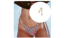 Piercing Brinco Umbigo Flor Invertido Dourado Prateado