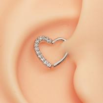 Piercing Clips de Coração Cravejado Folheado a Ouro Branco (para orelha esquerda)