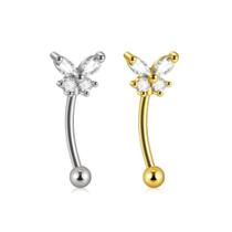Piercing Curvo Borboleta com Zircônias Titânio G23 Ouro PVD Cor:Dourado