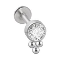 Piercing De Aço Cirúrgico Prateado Com Cristais Em Cluster, Base Plana, Para Hélice, Tragus E