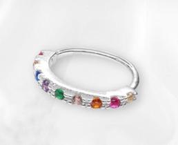 Piercing de argola cravejada zirconias coloridas1 Prata 925 - FOR GIFT STORE Piercing de argola cravejada zirconias coloridas1 Prata 925 - FOR GIFT STORE