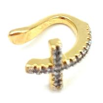 Piercing De Cruz Cravejado Em Zirconias Folheado Em Ouro 18K