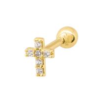 Piercing de furo cruz cravejada - Banhado em ouro 18k Piercing de furo cruz cravejada - Banhado em ouro 18k