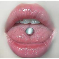 Piercing de língua aço cirúrgico pedra mármore branco 16mm