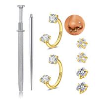 Piercing de Nariz QWALIT 18g Dourado Tipo Ferradura com Duplo Strass 7 mm e 8 mm Piercing de Nariz QWALIT 18g Dourado Tipo Ferradura com Duplo Strass 7 mm e 8 mm