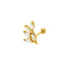 Piercing de Orelha Ouro 18k Tragus Ramo de Folhas de Zircônias PC0011