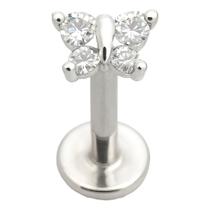 Piercing De Prata 925 Borboleta Pedra Zircônia Base Reta Piercing De Prata 925 Borboleta Pedra Zircônia Base Reta