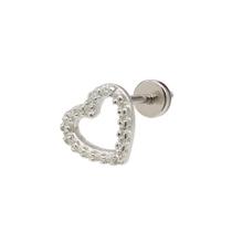 Piercing de Prata 925 Coração Cravejado com Pedrinha Branca