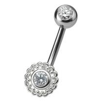 Piercing De Prata 925 De Umbigo Redondo Com Pedras Zircônia