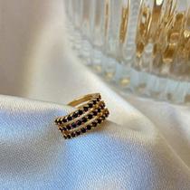 Piercing de pressão 3 fileiras cravejado preto banhado a ouro 18k