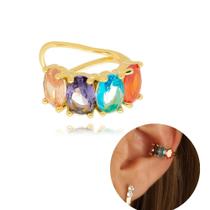 Piercing de Pressão com Zircônias Coloridas Banhado a ouro 18k Piercing de Pressão com Zircônias Coloridas Banhado a ouro 18k