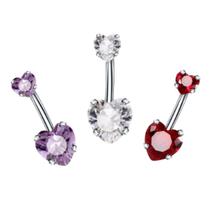Piercing De Umbigo Aço Cirúrgico 316L Com 2 Zircônias Coração