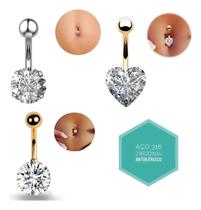 Piercing De Umbigo Aço Cirúrgico Corações Zircônia Strass
