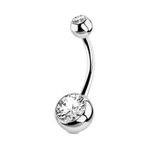 Piercing De Umbigo Colorido 1.2x10mm Com Zircônia Dupla Em Aço Inoxidável E Cristal CZ