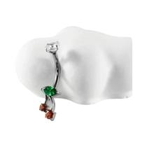 Piercing De Umbigo Curvo De Titânio Com Corrente De Zircônia E Flor CZ Pendente