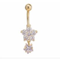 Piercing De Umbigo Dourado Flor Estrela Folheado Zirconia Piercing De Umbigo Dourado Flor Estrela Folheado Zirconia