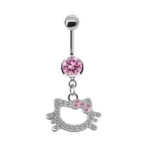 Piercing De Umbigo Em Forma De Coração Com Borboleta De Cristal Rosa E Branco Para Mulheres,