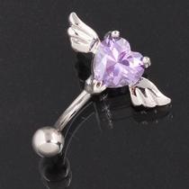 Piercing De Umbigo Invertido Prata Zirconia Coração Rosa Rox