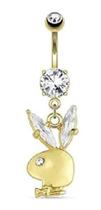Piercing De Umbigo Playboy Dourado Pedra Zirconia Pingente Piercing De Umbigo Playboy Dourado Pedra Zirconia Pingente