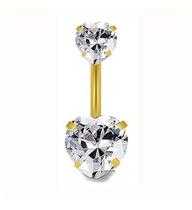 Piercing De Umbigo Prata 2 Coração Aço Cirúrgico Zircônia Piercing De Umbigo Prata 2 Coração Aço Cirúrgico Zircônia