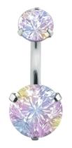 Piercing De Umbigo Prata 2 Pedras Aço Zircônia Multicolorido Piercing De Umbigo Prata 2 Pedras Aço Zircônia Multicolorido