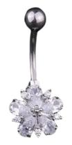 Piercing De Umbigo Prata Flor Zirconia Pequeno Aço 316 Piercing De Umbigo Prata Flor Zirconia Pequeno Aço 316