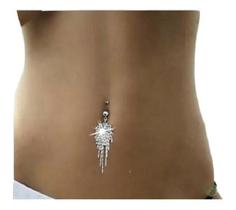 Piercing De Umbigo Prata Pendurado Grande Comprido