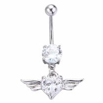 Piercing De Umbigo Prata Pendurado Zirconia Coração Angel Piercing De Umbigo Prata Pendurado Zirconia Coração Angel