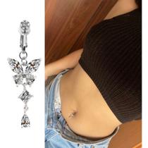 Piercing De Umbigo Prateada De Pressão Falso Sem Furo Top