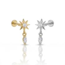 Piercing Estrela Cadente Push Pin Aço Cirúrgico Ouro PVD Cor:PrateadoTamanho:8mm (M) Piercing Estrela Cadente Push Pin Aço Cirúrgico Ouro PVD Cor:PrateadoTamanho:8mm (M)