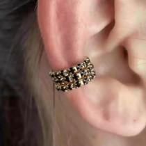Piercing Fake De Orelha 3 Voltas De Strass Preto Folheado A Ouro 18K Antialérgico - BSPRI20